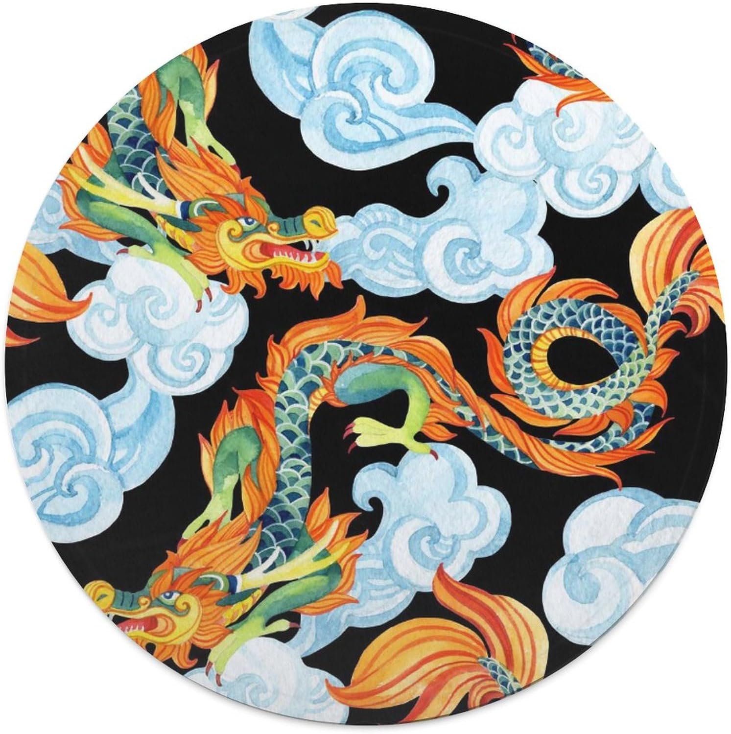 Chinese Dragon Pattern Round Soft Baby Blankets for Boys Girls, Newborn