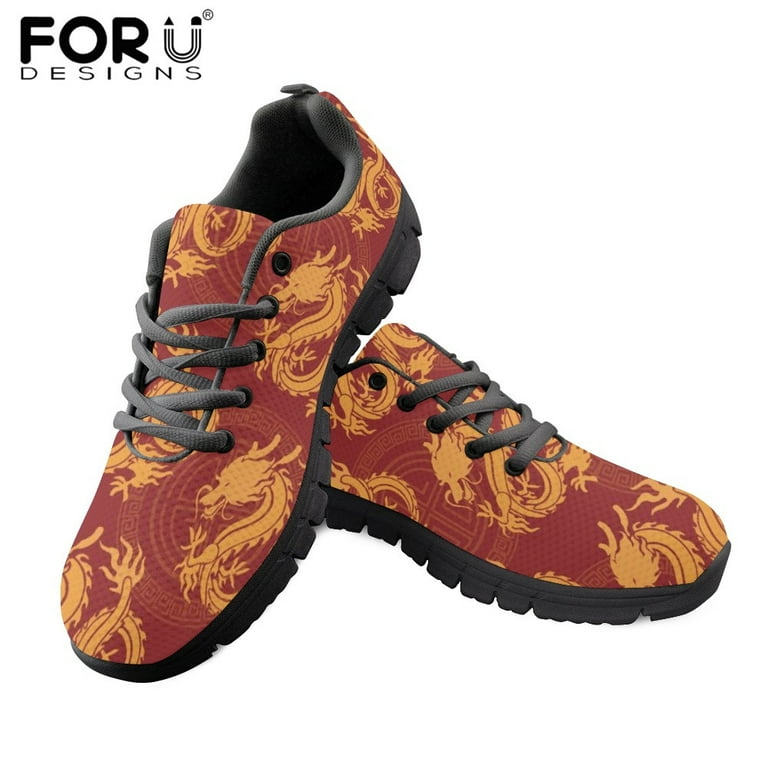 Chinese Dragon Pattern Women's Flat Shoes Casual Lace-up Shoes