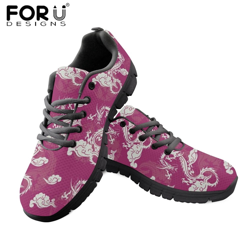 Red Oriental Chinese Dragon Women's Slip On Sneakers