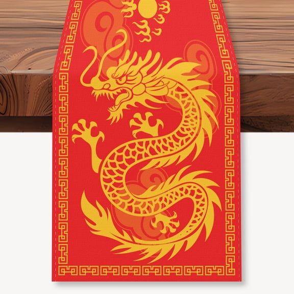 Chinese Dragon Printed Table Runner 13x72 Inch Asian Dragon Kitchen Dining Table Decor Upgraded Material 2025 New Year Red Table Runners