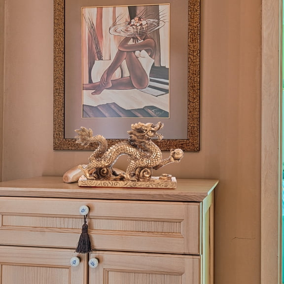 WRITWAA Golden Dragon Statue for Home Decoration, Good Luck Feng Shui Ornament, 1 Piece Figurine