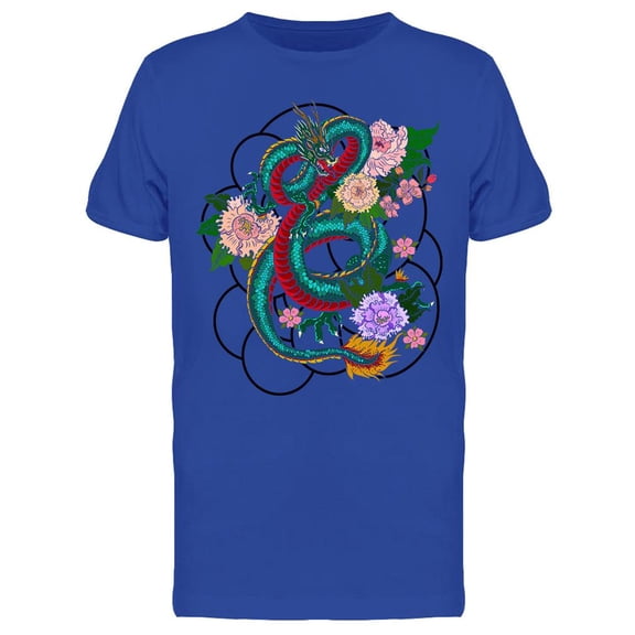 Chinese Dragon, With Flowers T-Shirt Men -Image by Shutterstock, Male 3X-Large