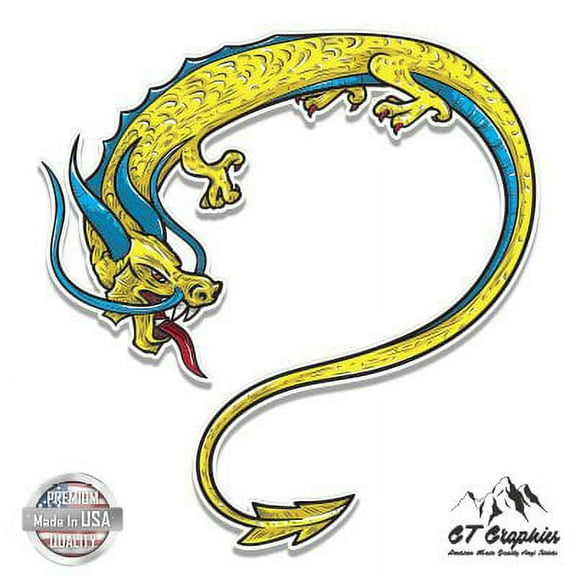 Chinese Dragon Yellow Asian Design - 3" Vinyl Sticker - For Car Laptop I-Pad Phone Helmet Hard Hat - Waterproof Decal