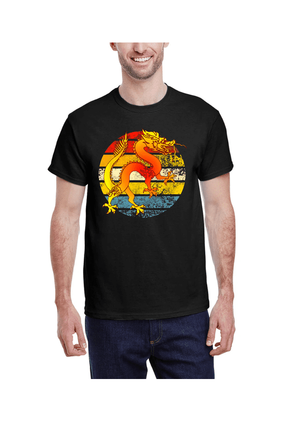 Chinese Dragon Zodiac Weathered Effect Sun Rise Graphic Unisex T-Shirt V12738, up to Size 5XL