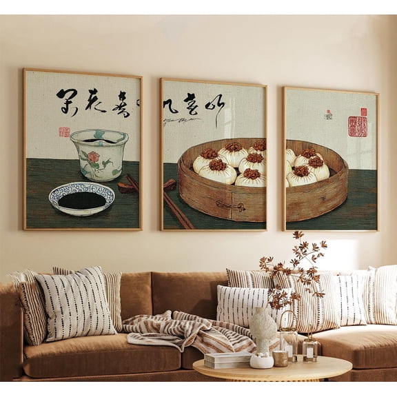 Chinese Dumpling Print Set Vintage Kitchen Wall Art Home Decor Office Wall Art Set 3