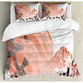 thumbnail image 1 of Chinese Duvet Cover Set, Demonstration of Sun Happy New Year Monkey Dog Bird Inspired Print, Decorative 3 Piece Bedding Set with 2 Pillow Shams, King Size, Dark Grey Dark Salmon, by Ambesonne, 1 of 3