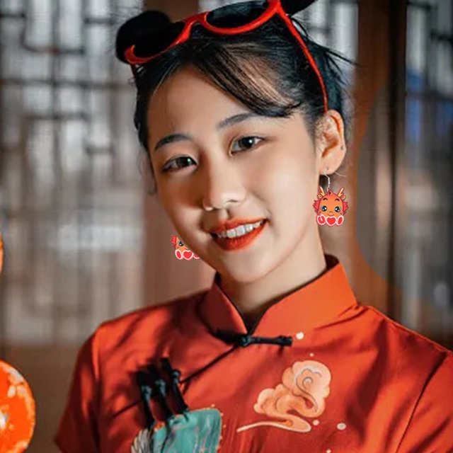 Chinese Expression Of Love Wooden New Year Earrings Earrings Retro