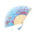 thumbnail image 1 of Chinese Fans Folding Fan, 8 in Bamboo Frame, Silk Blade, Folding Fans Handheld, Pink Blossom Print, Light Blue Tassel, Summer Cooling, Party Accessory, 1 Pc, 1 of 8