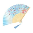 thumbnail image 1 of Chinese Fans Folding Fan, 8 in Carved Bamboo, Blue Gradient Fabric, Multi-Color Floral, Decorative Folding Fans, Handheld Cooling, Traditional Dance, Festival Decor, 1 Pc, 1 of 8