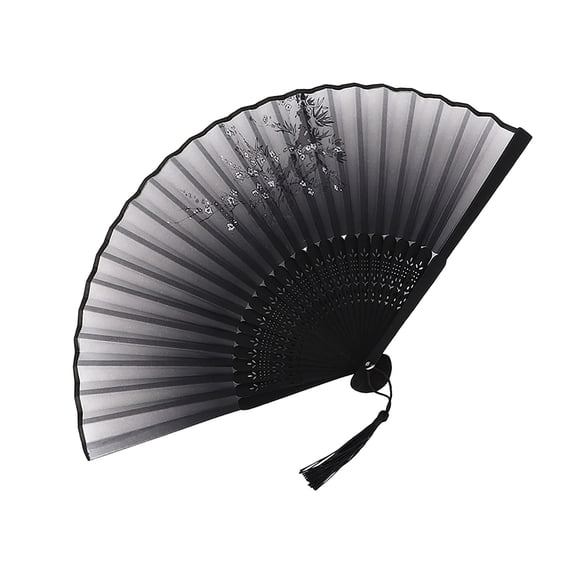 Chinese Fans Folding Fan, Hand Fan Foldable, 9 in Carved Bamboo, Purple Butterfly, Cherry Blossom Branches, Daily Carry, Charcoal Frame, 1 Pc
