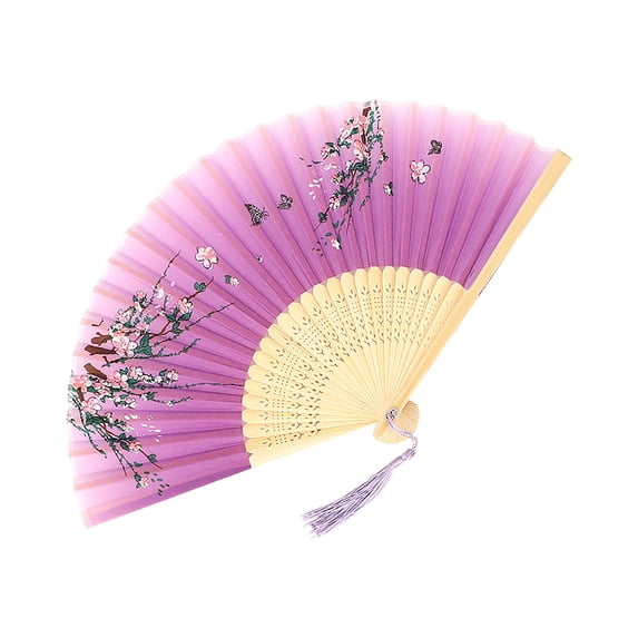 Chinese Fans Folding Fan, Purple Butterfly, 8 in Wooden Ribs, Cherry Blossom Flowers, Compact Storage, Tea Ceremonies, Lilac Gradient, 1 Pc