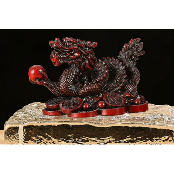 Chinese Feng Shui Dragon Statue Luck Success Collectibles Red Color