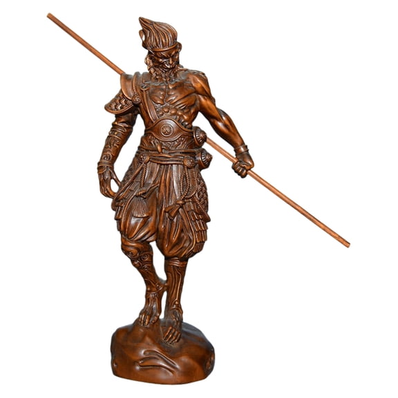 Chinese Figures Statue Wooden Hand Carved Sun Wukong Monkey King Oriental Traditional Figurine Sculpture Art Token Deco Room