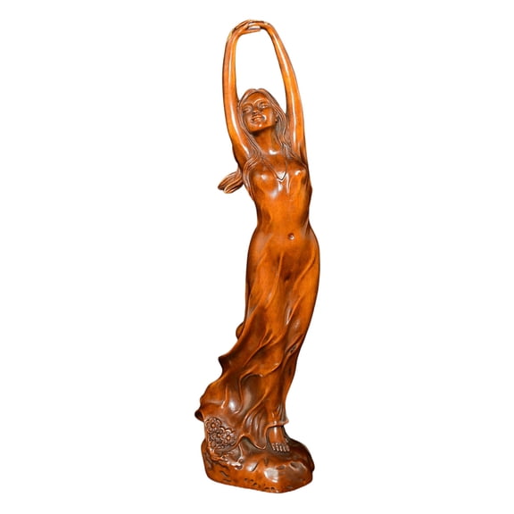 Chinese Figures Statue Wooden Woman Raised Arm Figurine Carving Elegant Graceful Artistic Flowing Freedom Vitality Radiance Joy