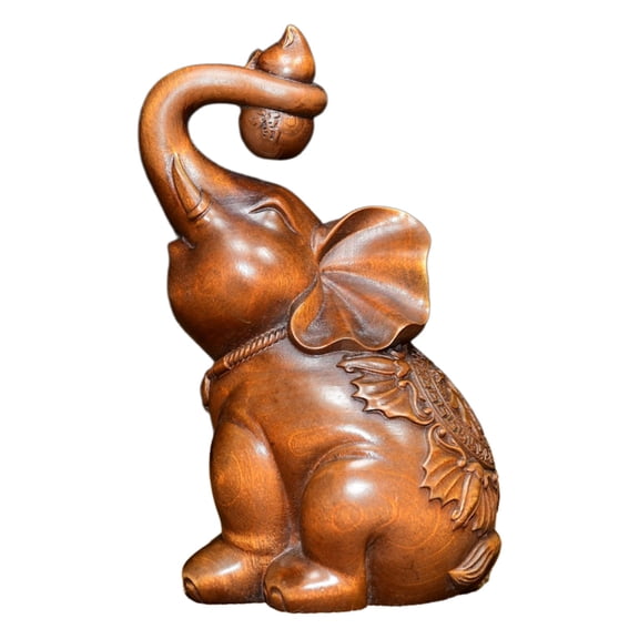 Chinese Figurine Carving Carved Wooden Decor Elephant Gourd Trunk Prosperity Good Luck Blessing Auspiciousness Wealth Ornament