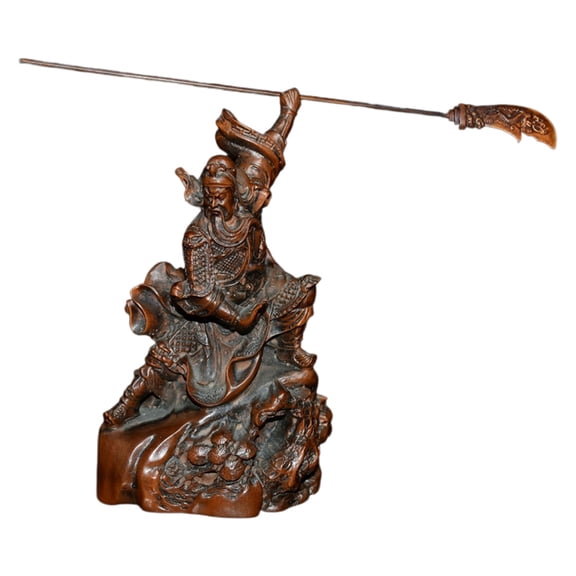 Chinese Figurine Carving Guan Yu Kuan Kung Wooden Statue Martial Warrior Valiant Righteousness Honor Honorable Protector Decor