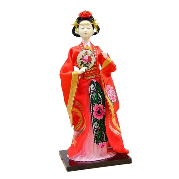 Chinese Figurine Collectible Doll Traditional Statue Handcrafted with Silk Fabric for Office Desktop and Cabinet Decor
