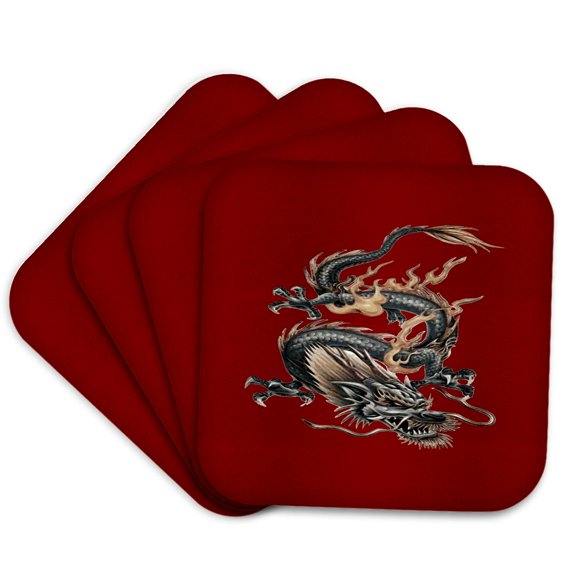 3drose, Chinese Fire Dragon in Light Gray and Caramel Yellow, Set of 4 Coasters - Soft
