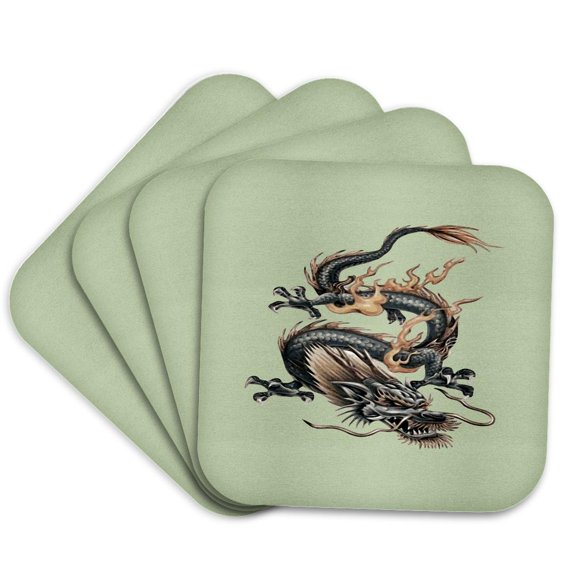 3drose, Chinese Fire Dragon in Light Gray and Caramel Yellow, Set of 4 Coasters - Soft