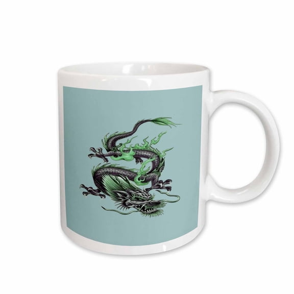 3drose, Chinese Fire Dragon in Light Gray and Viridian Green, 11oz Mug