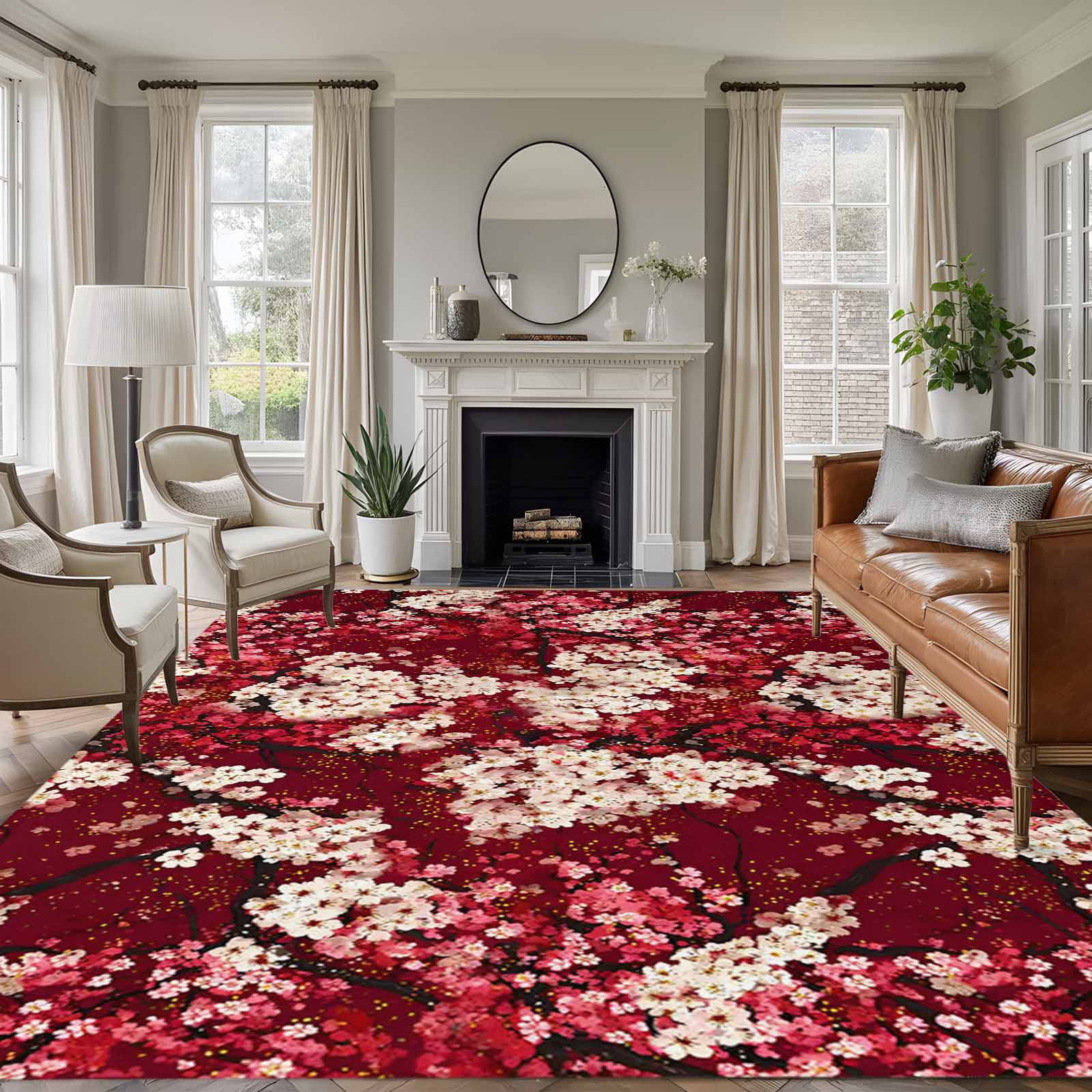 Chinese Flowers Area Rugs 6'x9', Washable Small Throw Rugs for Kitchen ...