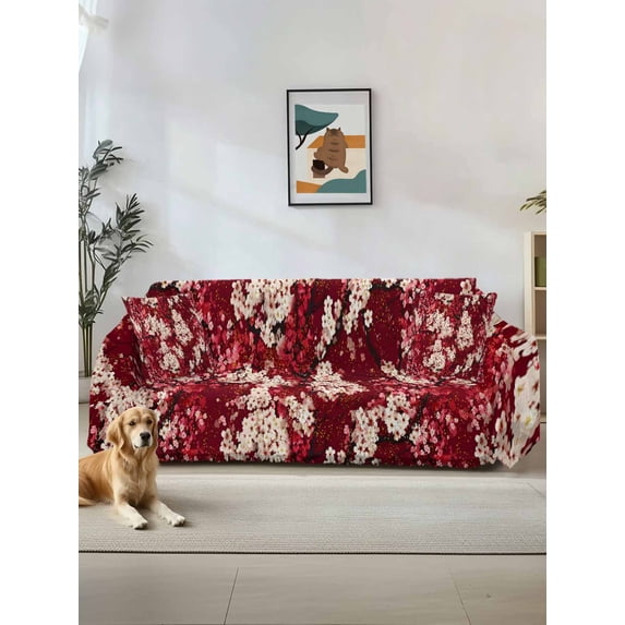 Chinese Flowers Couch Cover, Spring Pink Botanical Blooms Flowers Sofa Cover Blanket for 3 Cushion Couch, Sectional Sofa Slipcover Furniture Protector for Living Room Bedroom 71''x134''