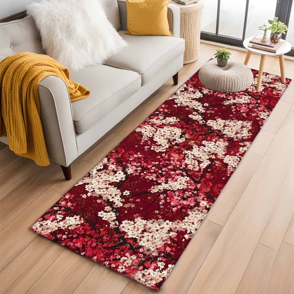 Botanical Rug Runner Chinese Flowers Kitchen Runner Rug 2x6 Washable Runners for Hallway Non ...