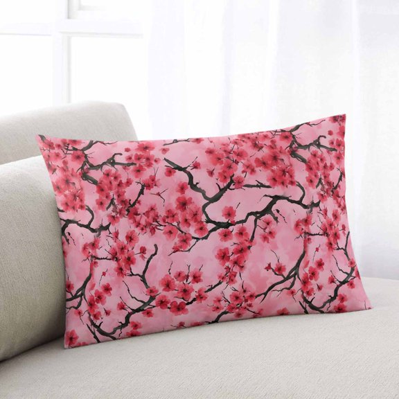 Chinese Flowers Throw Pillow Covers, Spring Pink Peach Blossoms Floral Soft Breathable Pillow Cases with Invisible Zipper for Sleeping, Queen Size Pillowcases for Couch Bed Sofa Chair 20x30 Inches