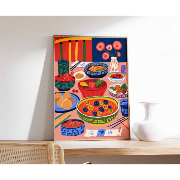 Chinese Food Dinner Table Kitchen Illustration Unframed Paper Print