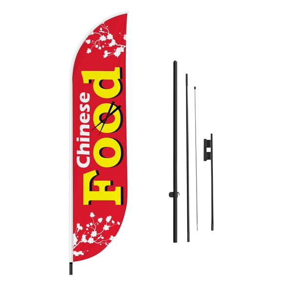 Chinese Food Feather Flag(11.5feetX2.5feet) by DreamController | Outdoor Business Advertising Tall Flag | Weather-Resistant Knitted Swooper Flag | Made in USA | HD Print (Flag Only)