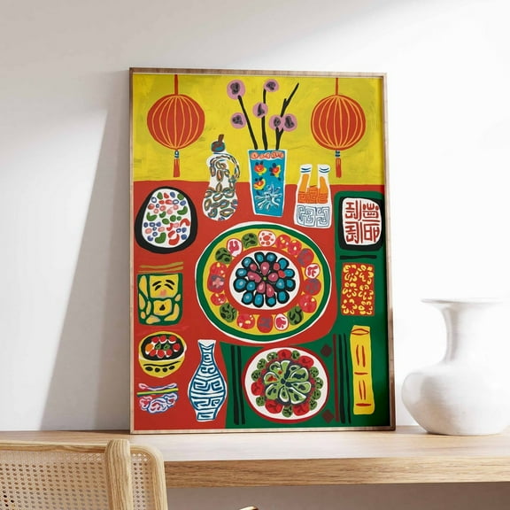 Chinese Food Poster, Dinner Table Food Print, Kitchen Decor, Food Illustration Poster, Food Poster, Food Gift, Food Print Wall Art, Modern Wall Decor, 8x12 UNFRAMED