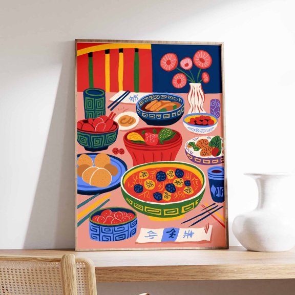 Chinese Food Poster, Dinner Table Food Print, Kitchen Decor, Food Illustration Poster, Food Poster, Food Gift, Food Print Wall Art, Modern Wall Decor, 8x12 UNFRAMED