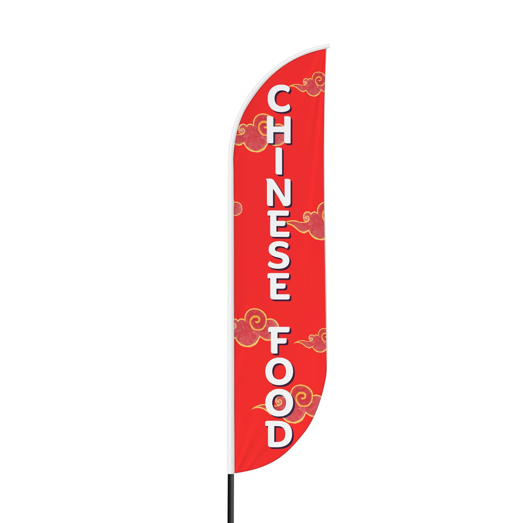 Chinese Food Sign feather flag for Outdoor by Mavis Print | 11.5 FEET Long Polyester Outdoor Banner Flag for Easy Hang | HD Print Swooper I Flag Only for Food Advertising | Made in USA I Flag Only