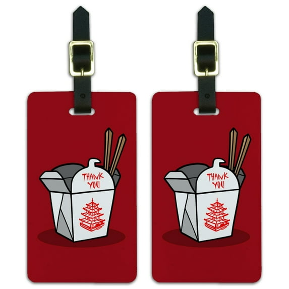 Chinese Food Takeout Box with Chopsticks Luggage ID Tags Suitcase Carry-On Cards - Set of 2