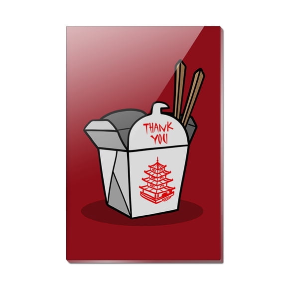 Chinese Food Takeout Box with Chopsticks Rectangle Acrylic Fridge Refrigerator Magnet