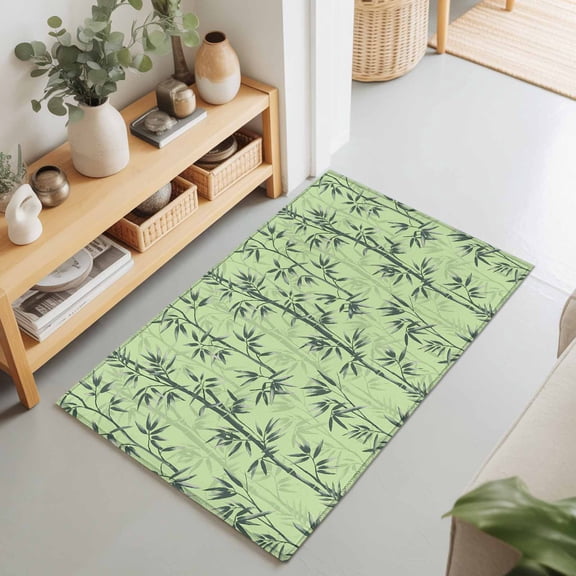 Chinese Forest Plant Sketch Rectangle Rug 2'x3' Botanical Leaves on Green Washable Area Rugs for Living Room Bedroom Entryway Non Slip Entrance Door Mat Indoor Floor Carpet