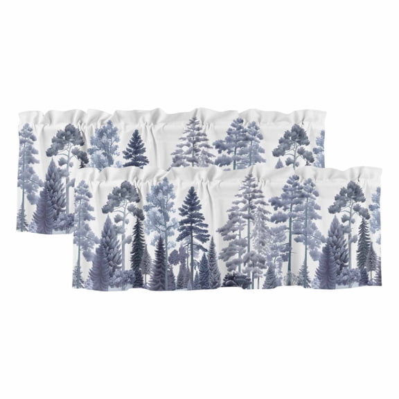 Chinese Forests Tree Valances for Windows, Decorative Rod Pocket Window Valance Curtains, Nature Scenery Pine Maple Trees Short Curtain Drapes for Kitchen/Living Room, 2 Panels, 60" W x 18" L