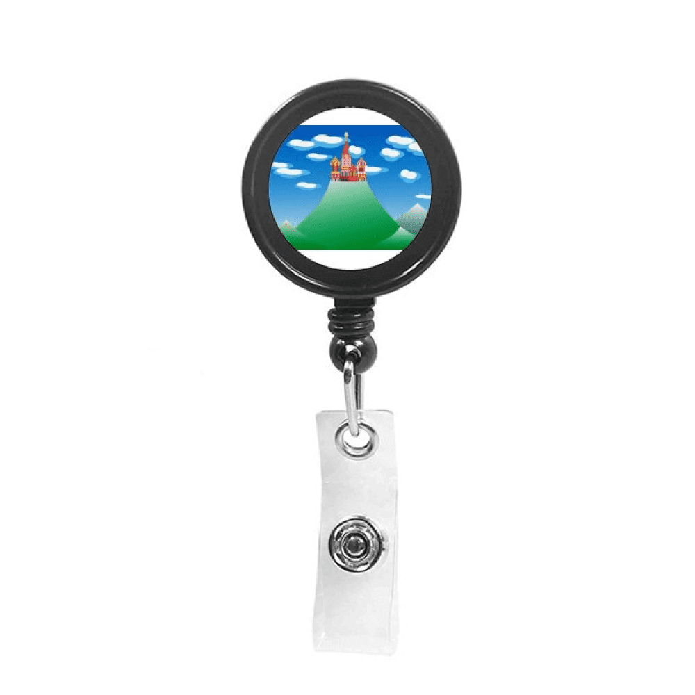 Chinese French Mountain Cloud Castle Retractable Keychain Badge Holder ID Badge