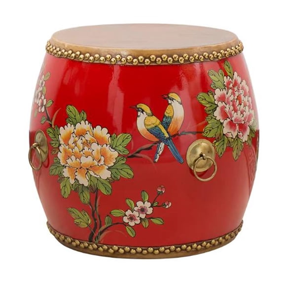 Chinese Garden Stool, Wood Drum Footstool, Flower Birds Decorative Plant Stand, for Living Room, Bedroom, Balcony, Patio