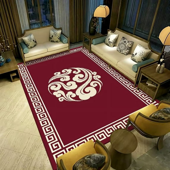 Chinese Geometric Large Area Mat Print Retro Living Room Carpet Washable Flannel Rugs for Bedroom Ca