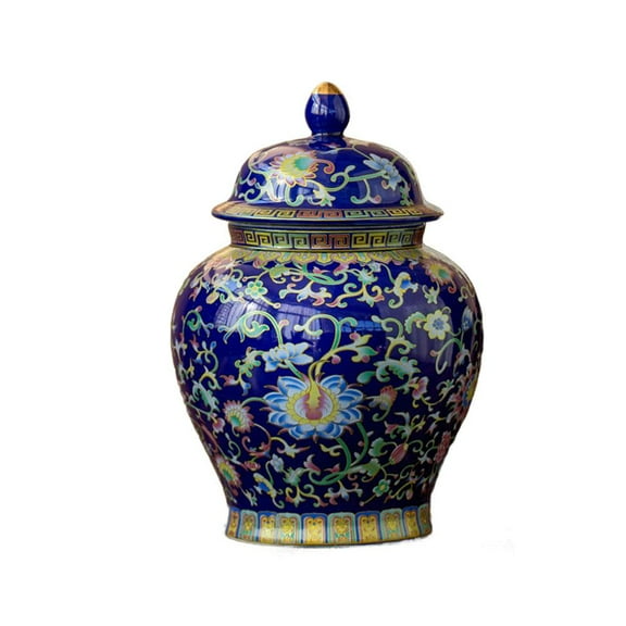 Chinese Ginger Jar with Lid,Retro Blue and White Porcelain Ceramic Covered Jar Vase,Blue and White Ginger Jars with Lid,Ceramic Chinoiserie Decorative Jars for Home, Office, Flower Vase Porcelain