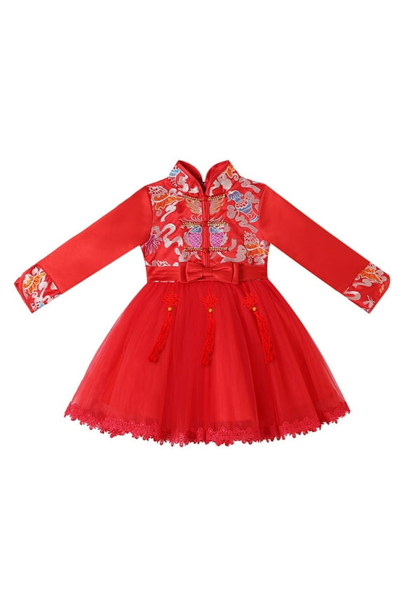 Chinese Girls Dress Cheongsam Toddler Kids Baby Fairy Dresses Dresses Embroidery Tang Suit Performance Cute Dresses 12-13 Years