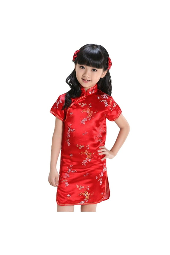 Chinese Girls Dress Qipao Baby Floral Short Sleeve Cheongsam Kids Birthday Party Outfits Casual Dresses 18-24 Months