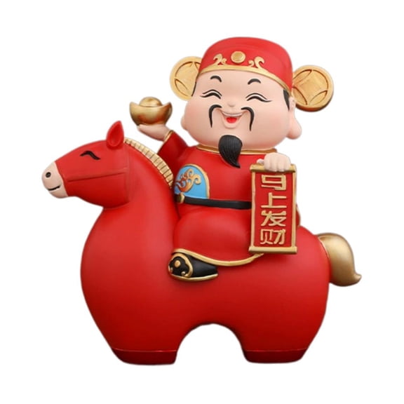 Chinese God of Wealth Riding Horse Resin Figurine Immediate Prosperity Statue, Auspicious Home Office Decor, Lucky Gift for New Year 2026