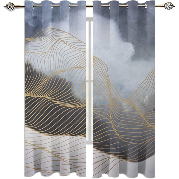 Chinese Gold Wire Window Curtain, Geometric Marble 3D Valance Pattern Window Drapes For Kids Living Room Bedroom Study 21"W x 45"L (Pack of 2)