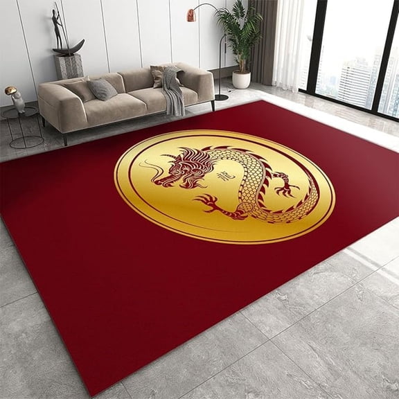 Chinese Golden Dragon Area Rug, Chinese Red Traditional Indoor Non Slip Print Rugs, Machine Washable Carpet For Living Room Bedroom Kitchen Dining Room Home Office Decor Floor Mat 5x8ft