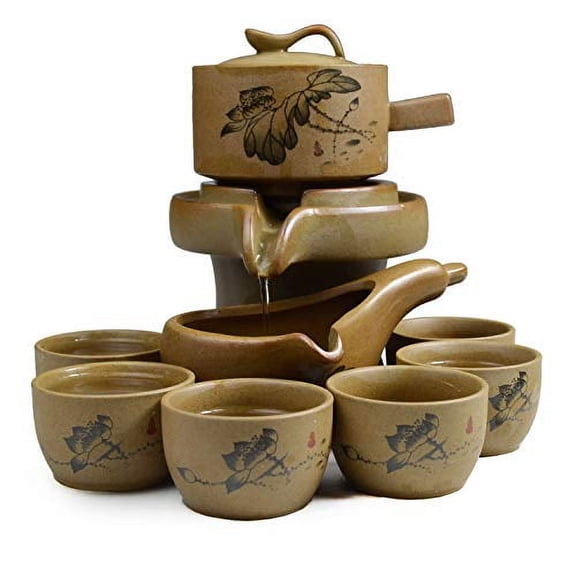 Chinese Gongfu Tea Gift Set Stone-Mill Lotus Design Teapot with 6 Cups Kung Fu Tea Ceremony Party Home Office Decor