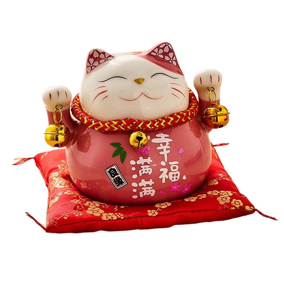 Chinese Good Luck Cat Piggy Feng Shui Ceramic Figurine Blessing Fortune Wealth Ornament Waving Money , Happiness