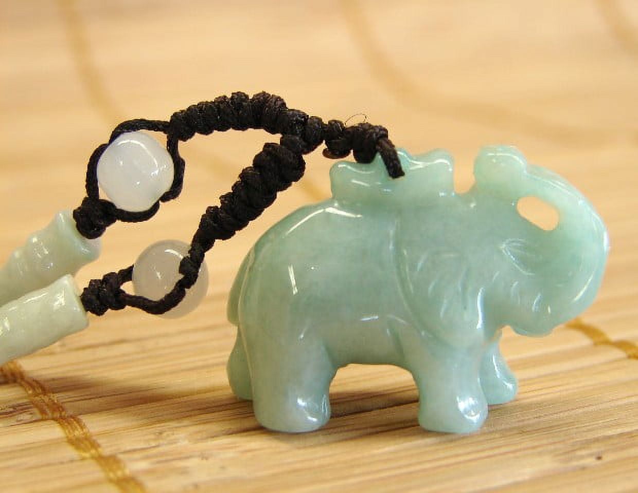 Chinese Green Jade Elephant Necklace with Adjustable String