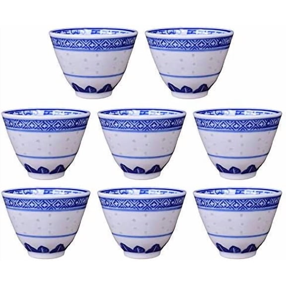 Chinese Handmade Kungfu Tea Cup 70 ml, Set of 8 Bone China Blue and White Tea Cups,Ceramic Tea Mugs Without Handles,Best Gift$$Home Decor, Kitchen, & Other